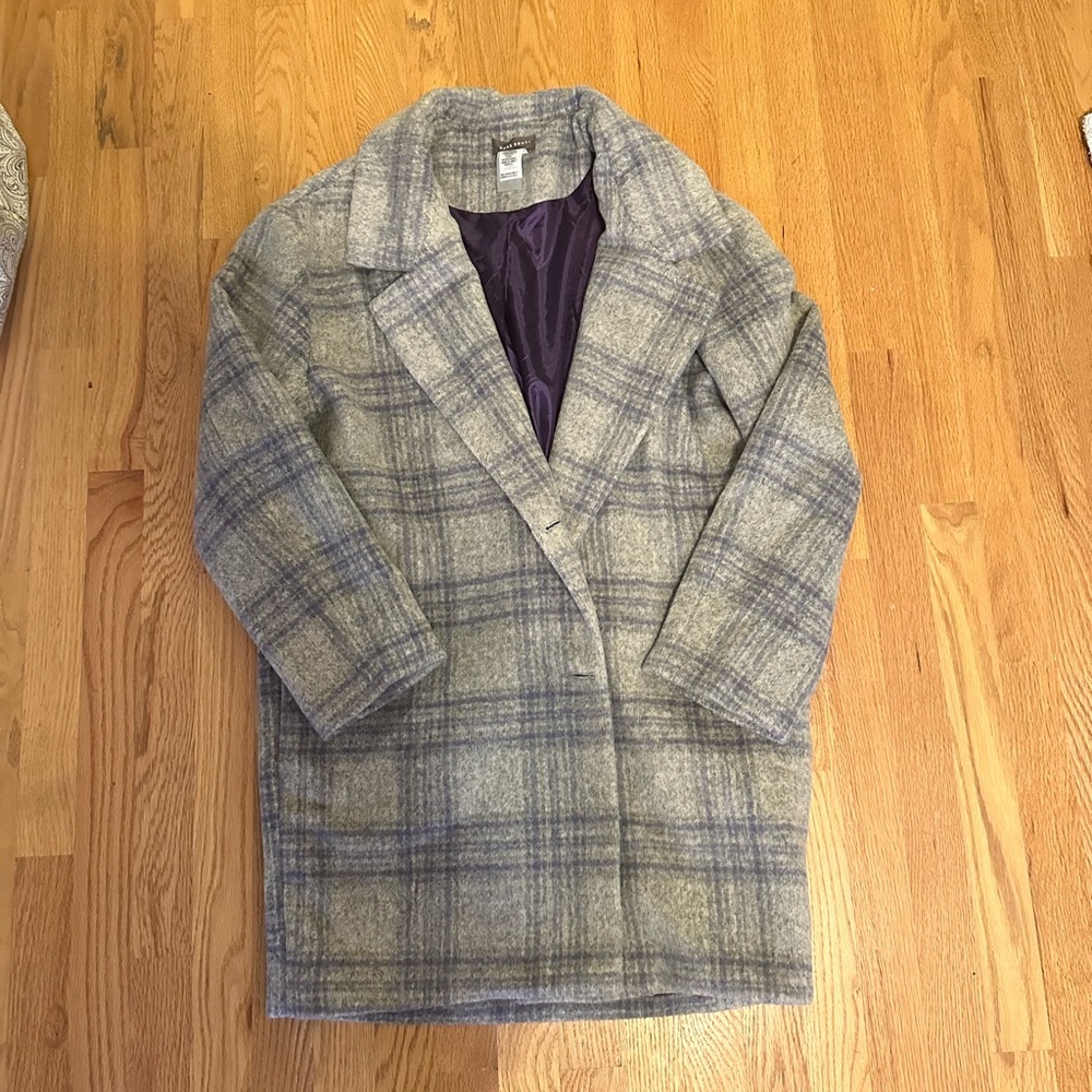 Grey & Purple Wool Coat - Size L
